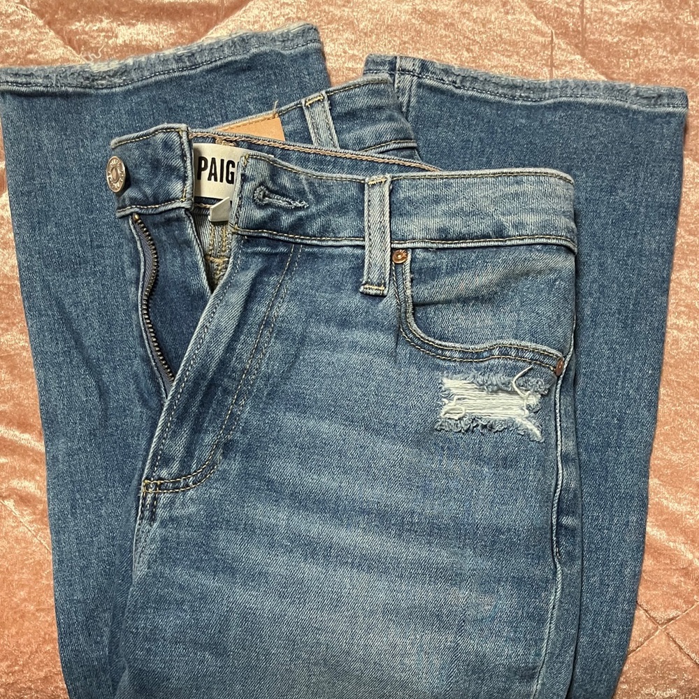PAIGE Light Blue Denim Jeans with Distressed Detail